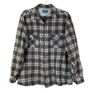 Pendleton | Men's Gray Red Plaid 100% Virgin Wool Button Up Shirt L